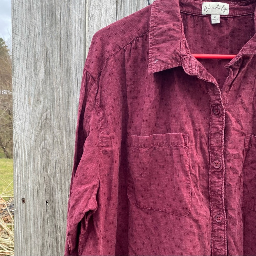 Swiss Dot‎ Wonderly Button Down Shirt Womens XL Burgundy Excellent - Picture 4 of 6